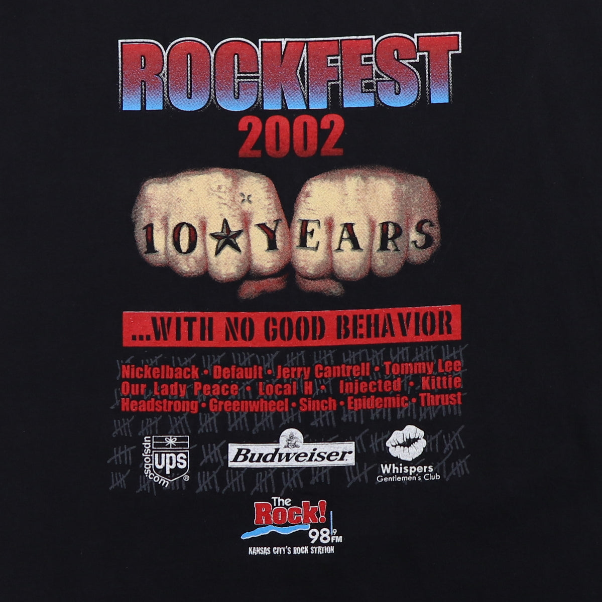 2002 98.9 The Rock Rockfest 10 Year Anniversary Concert Shirt