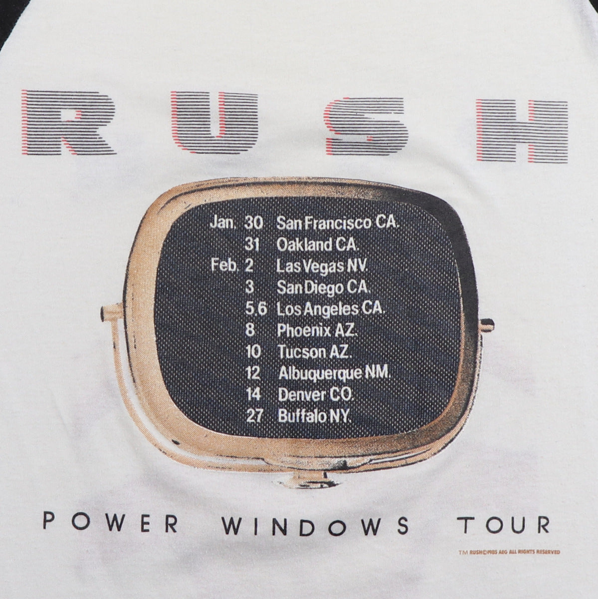 1985 Rush Power Windows Tour Jersey Shirt