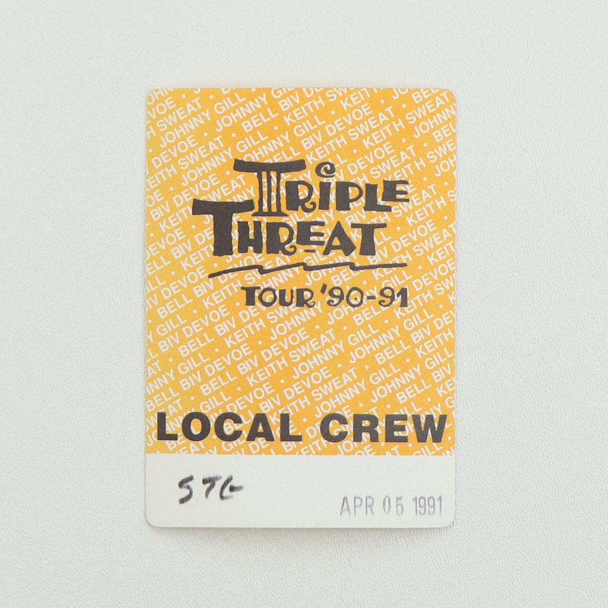 1991 Triple Threat Tour Local Crew Backstage Pass