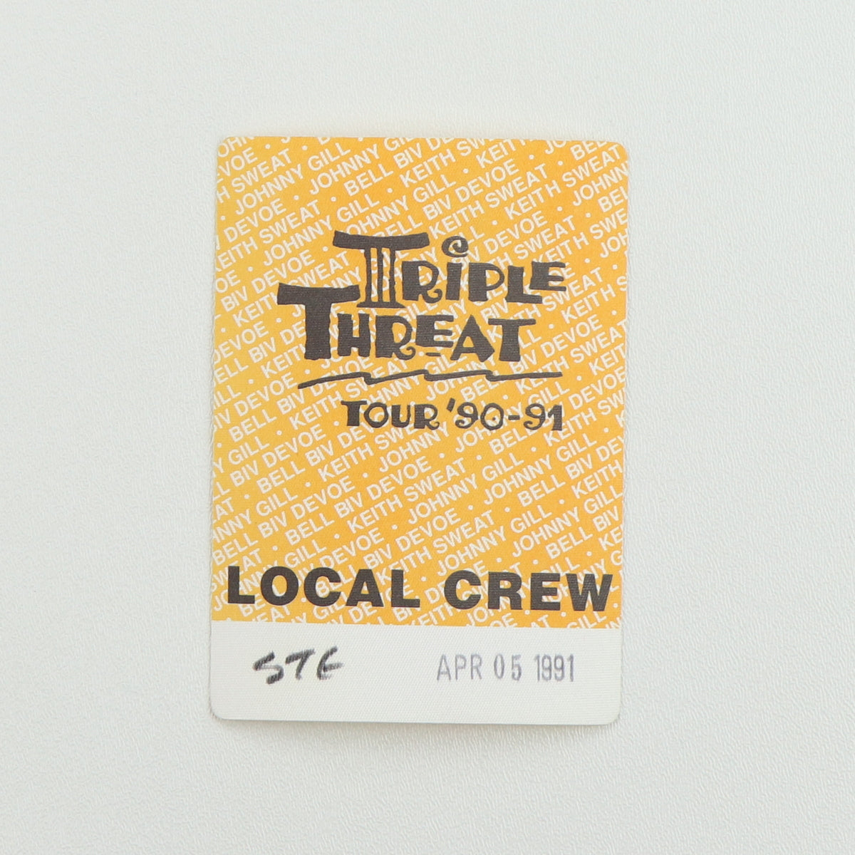 1991 Triple Threat Tour Local Crew Backstage Pass