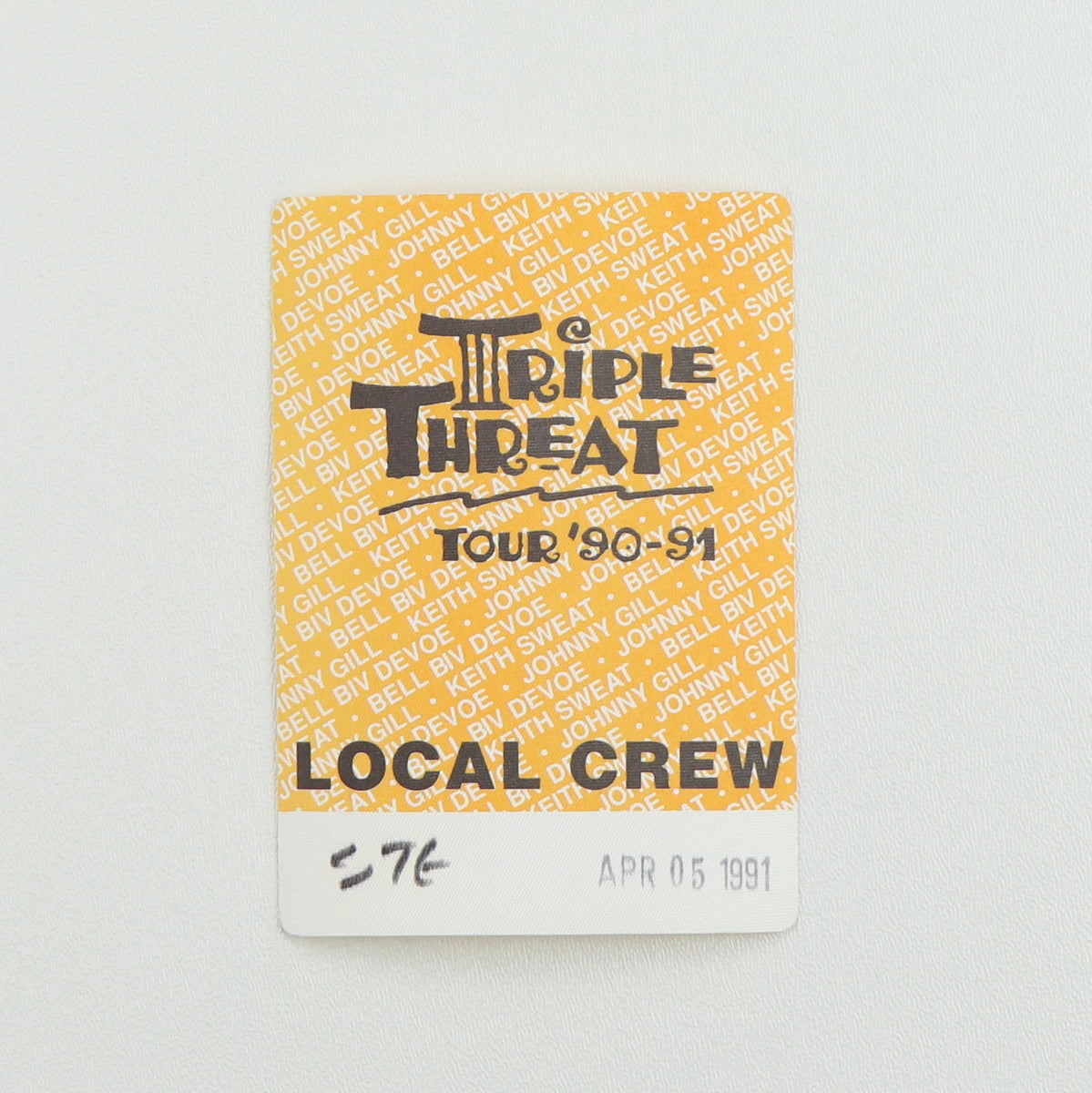 1991 Triple Threat Tour Local Crew Backstage Pass