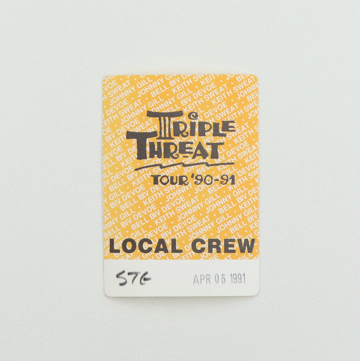1991 Triple Threat Tour Local Crew Backstage Pass