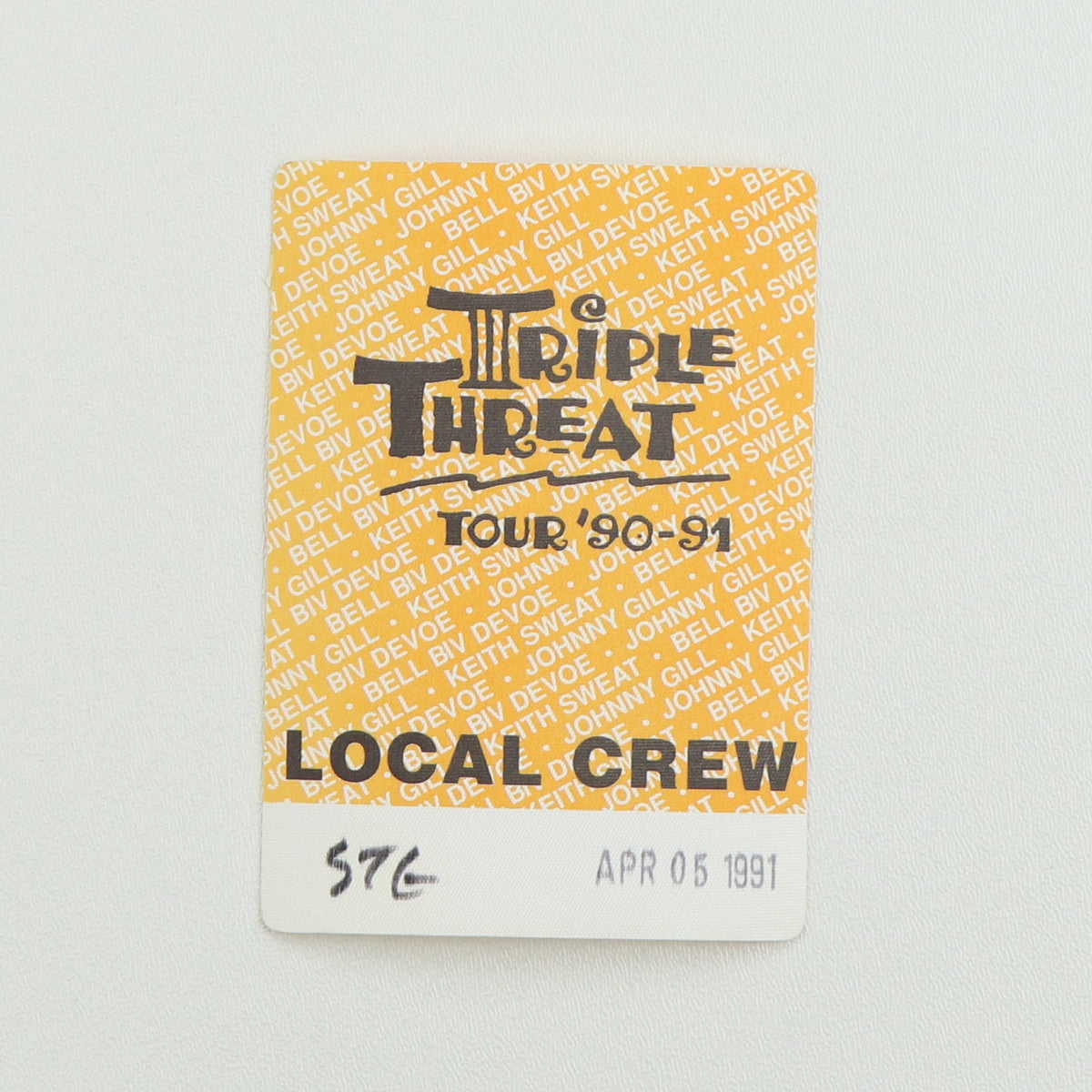 1991 Triple Threat Tour Local Crew Backstage Pass
