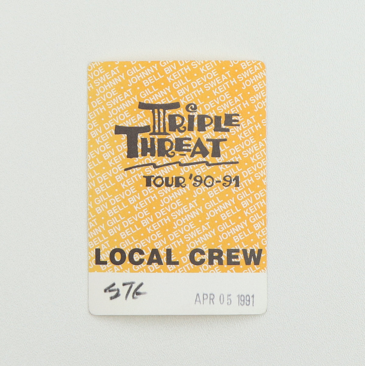 1991 Triple Threat Tour Local Crew Backstage Pass