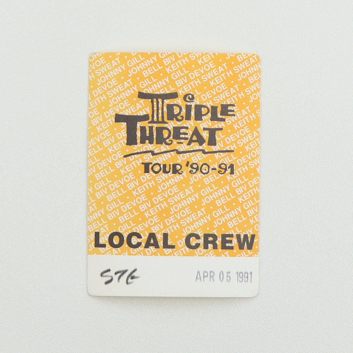 1991 Triple Threat Tour Local Crew Backstage Pass