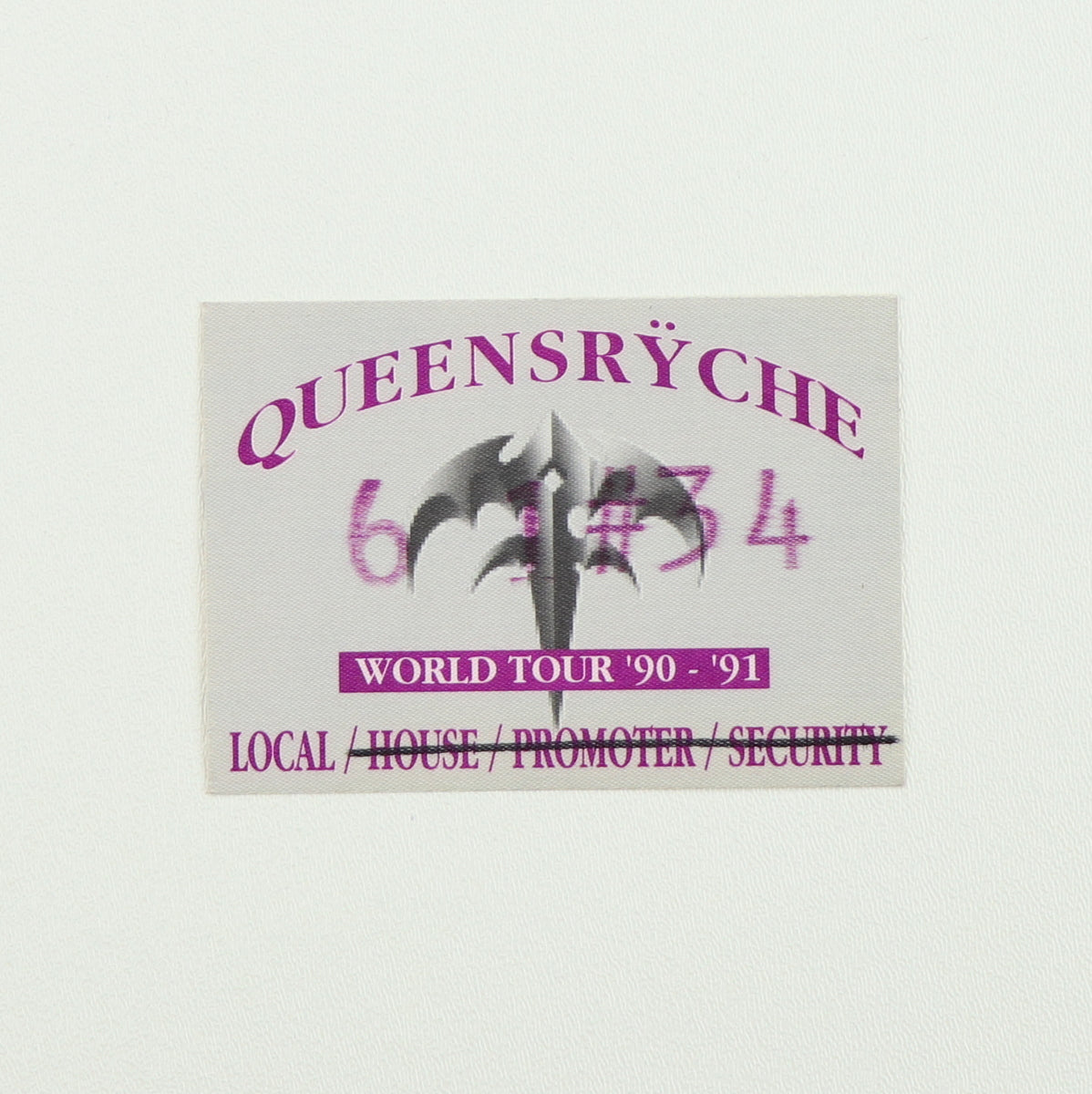 1990 Queensryche World Tour Local Backstage Pass