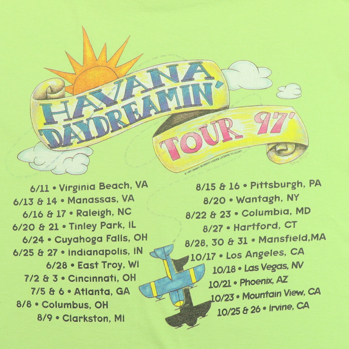 1997 Jimmy Buffett Havana Daydreamin' Tour Shirt