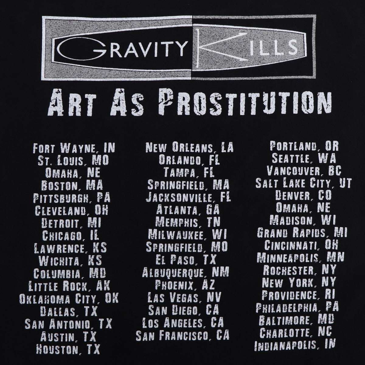 1998 Gravity Kills Whore Art As Prostitution Tour Shirt