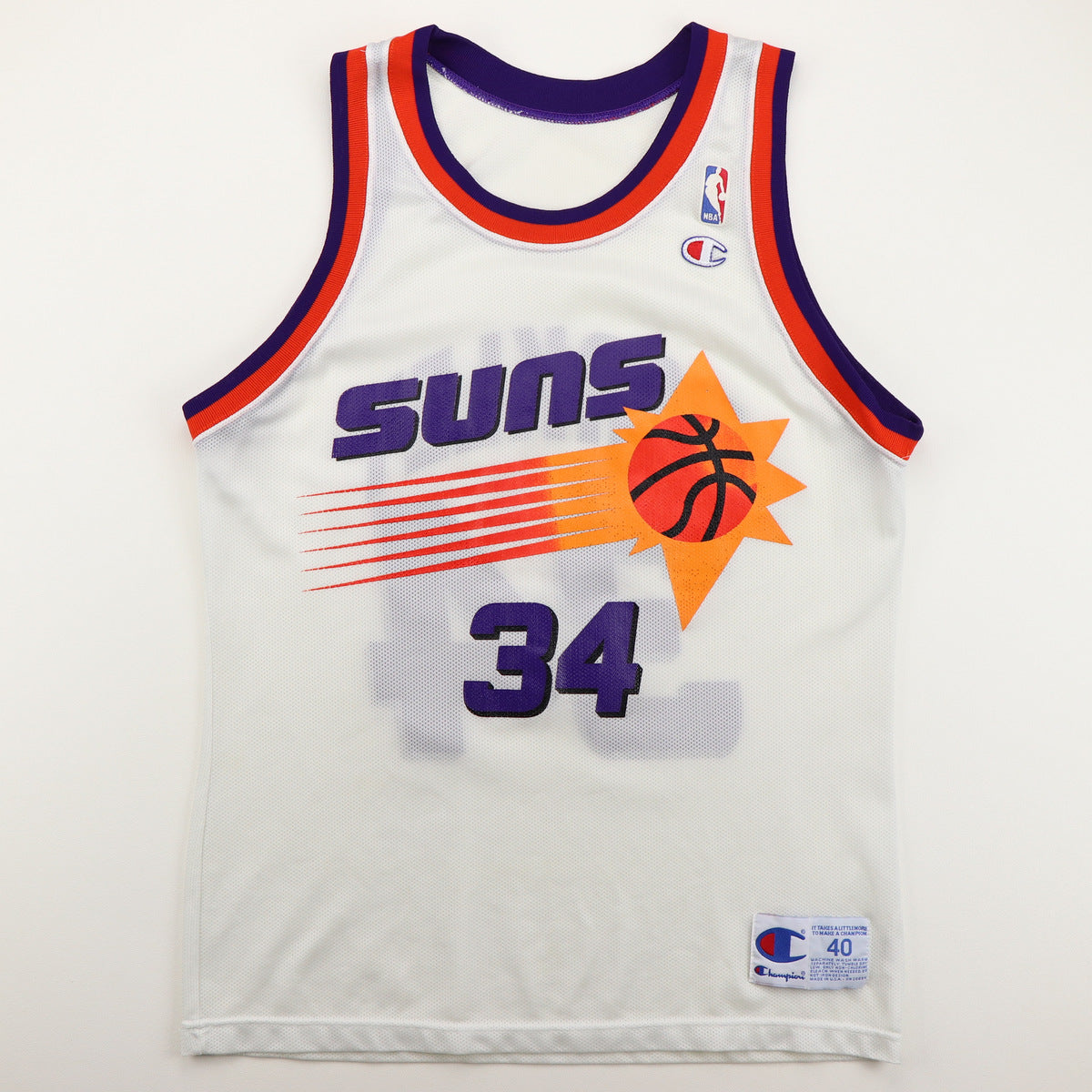 Vintage 90s Champion NBA Phoenix Suns Charles Barkley 34 White Jersey Mens  40 M