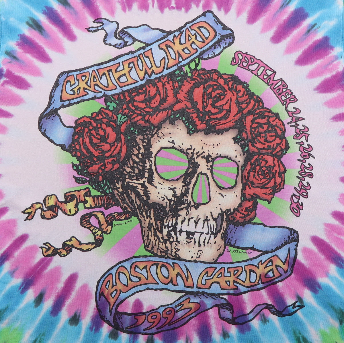 1993 Grateful Dead Boston Garden Liquid Blue Tie Dye Shirt