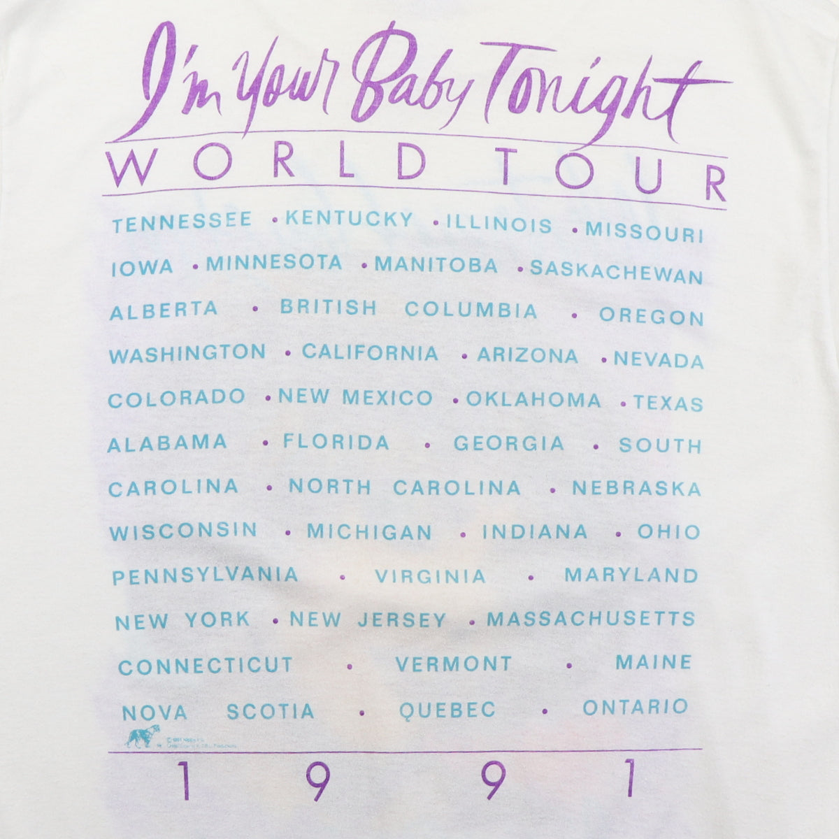1991 Whitney Houston I'm Your Baby Tonight Tour Shirt