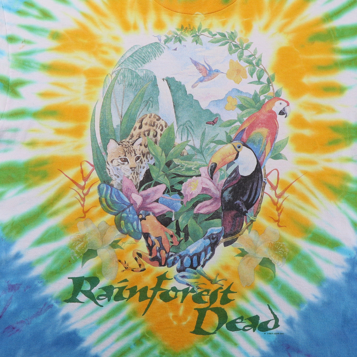 1993 Grateful Dead Rainforest Dead Liquid Blue Summer Tour Tie Dye Shirt