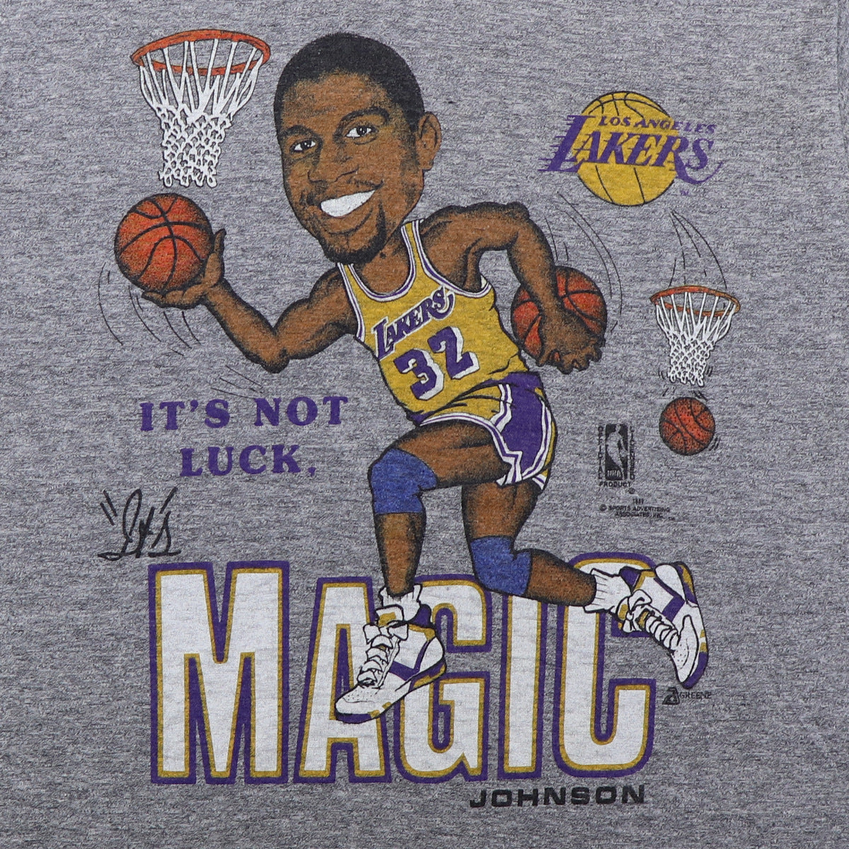 1988 Magic Johnson Not Luck It's Magic Los Angeles Lakers Shirt