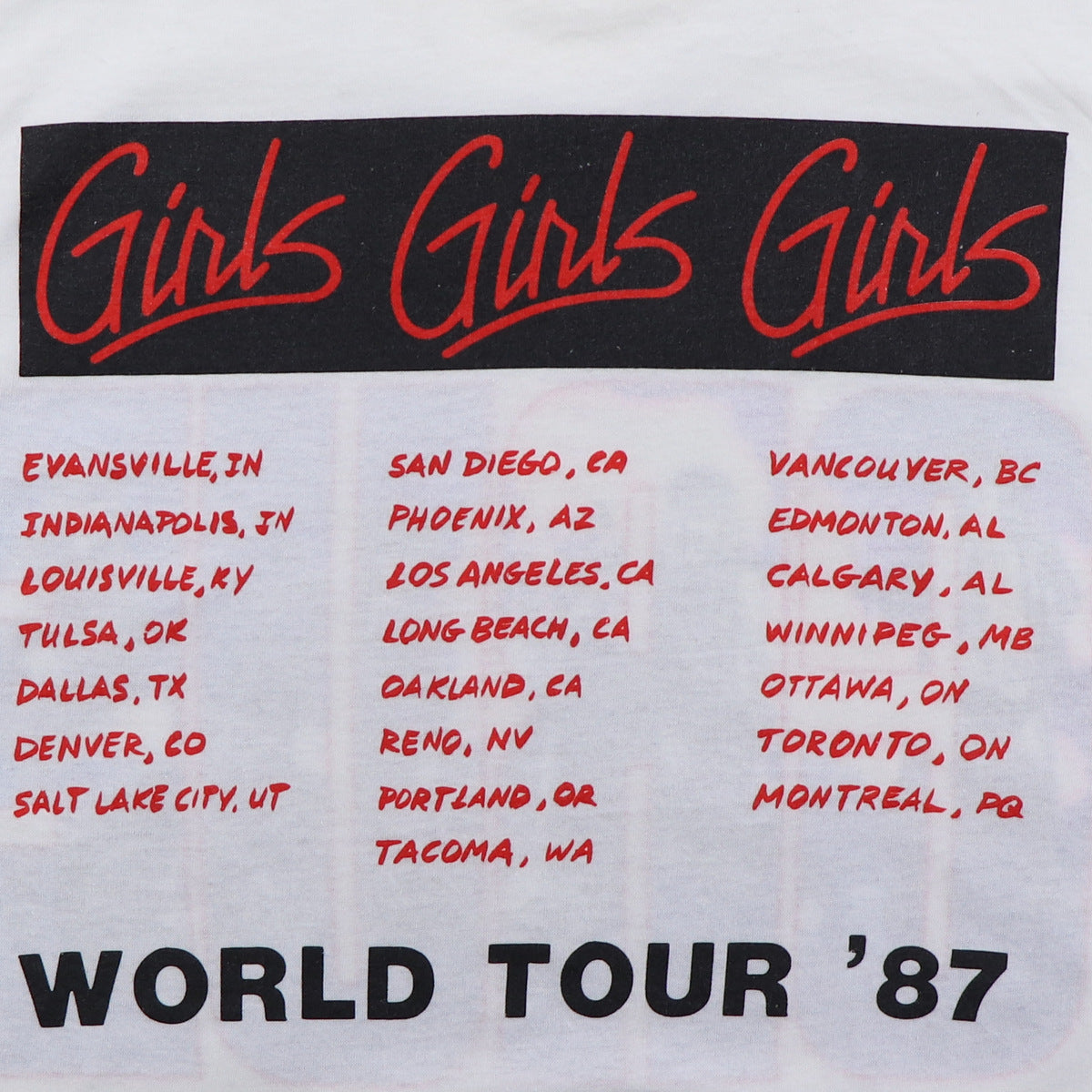 1987 Motley Crue Girls Girls Girls World Tour Shirt