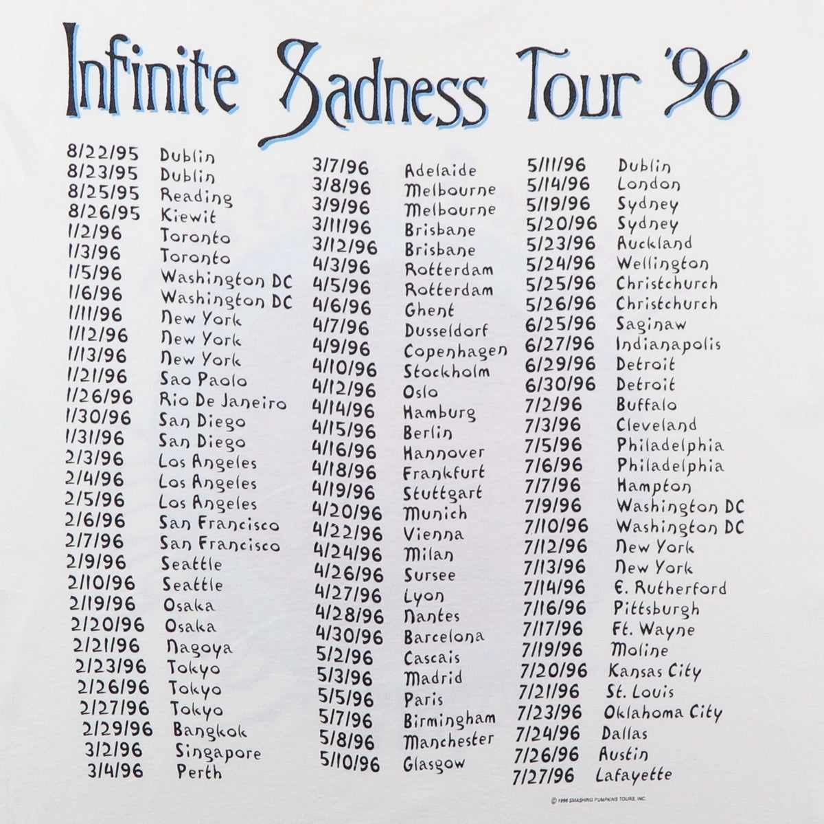 1996 Smashing Pumpkins Mellon Collie And The Infinite Sadness Tour Shirt