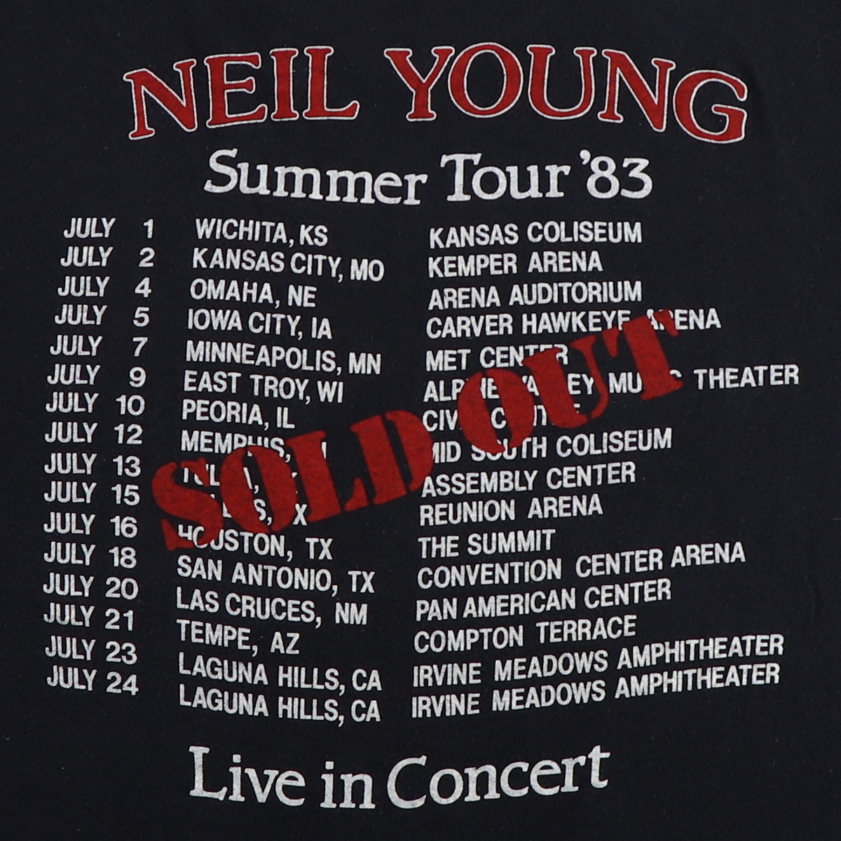 1983 Neil Young Everybody's Rockin Summer Tour Shirt