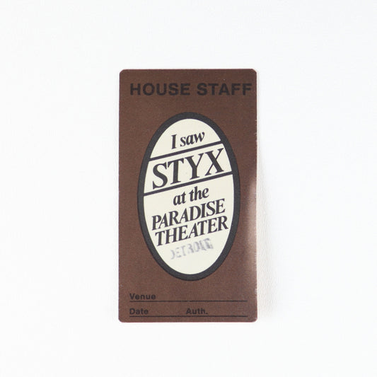 1981 Styx Detroit Tour House Staff Pass