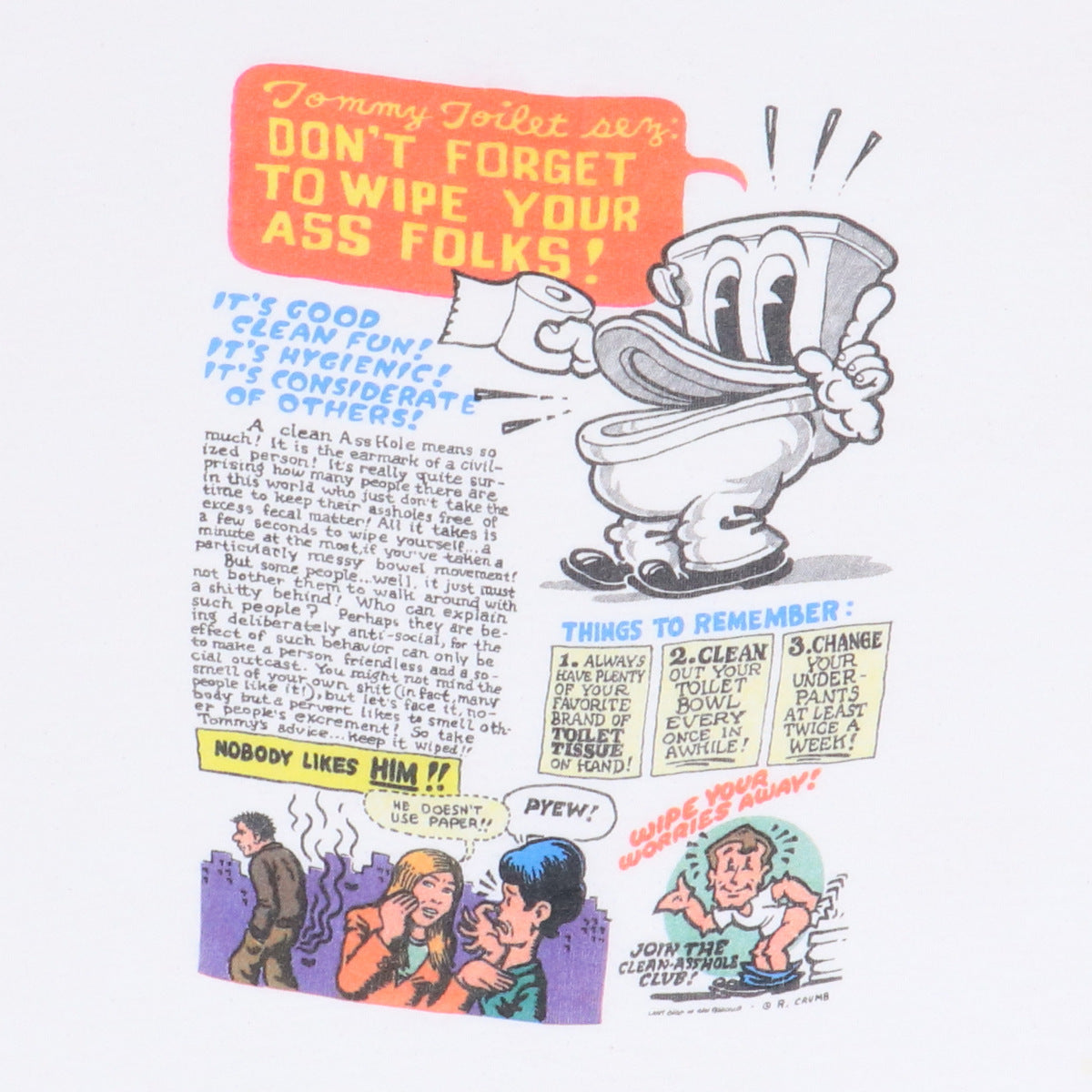 1980s Robert Crumb Tommy Toilet Wipe Your Ass Shirt