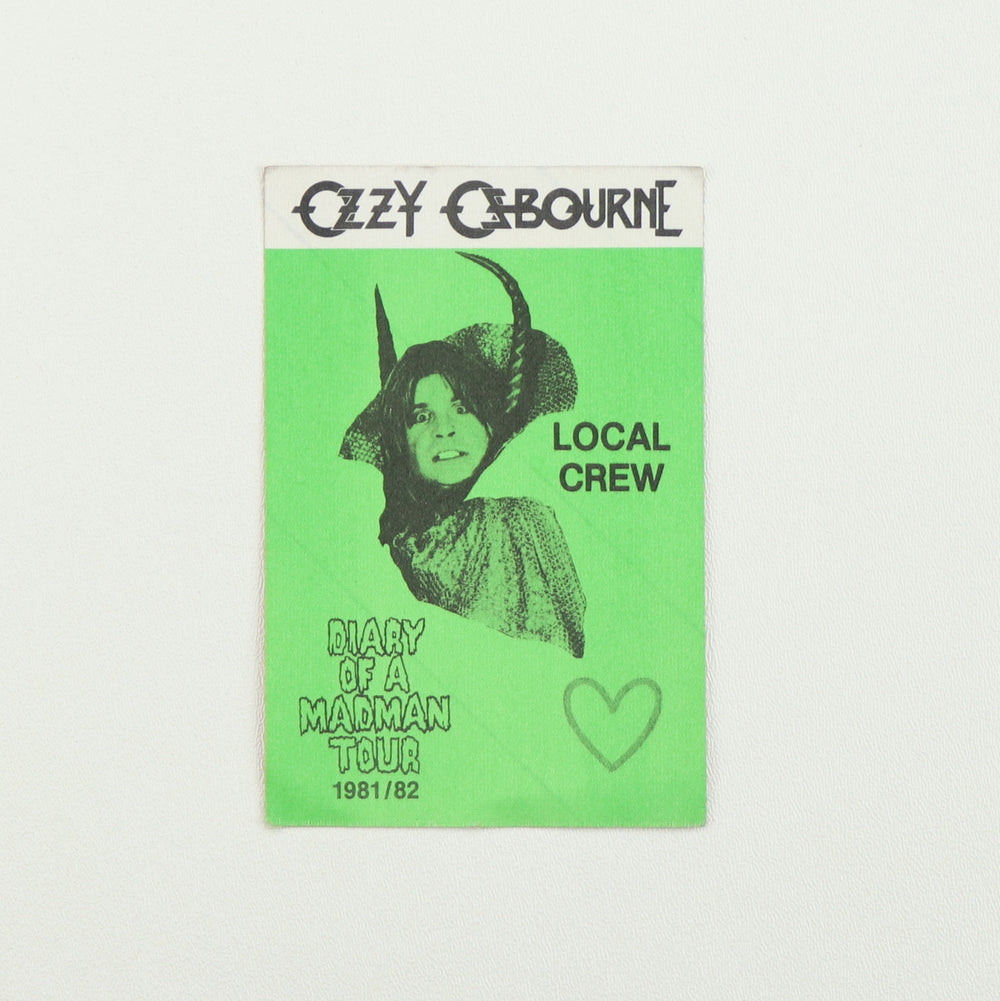 1981 Ozzy Osbourne Diary Of A Madman Tour Local Crew Backstage Pass