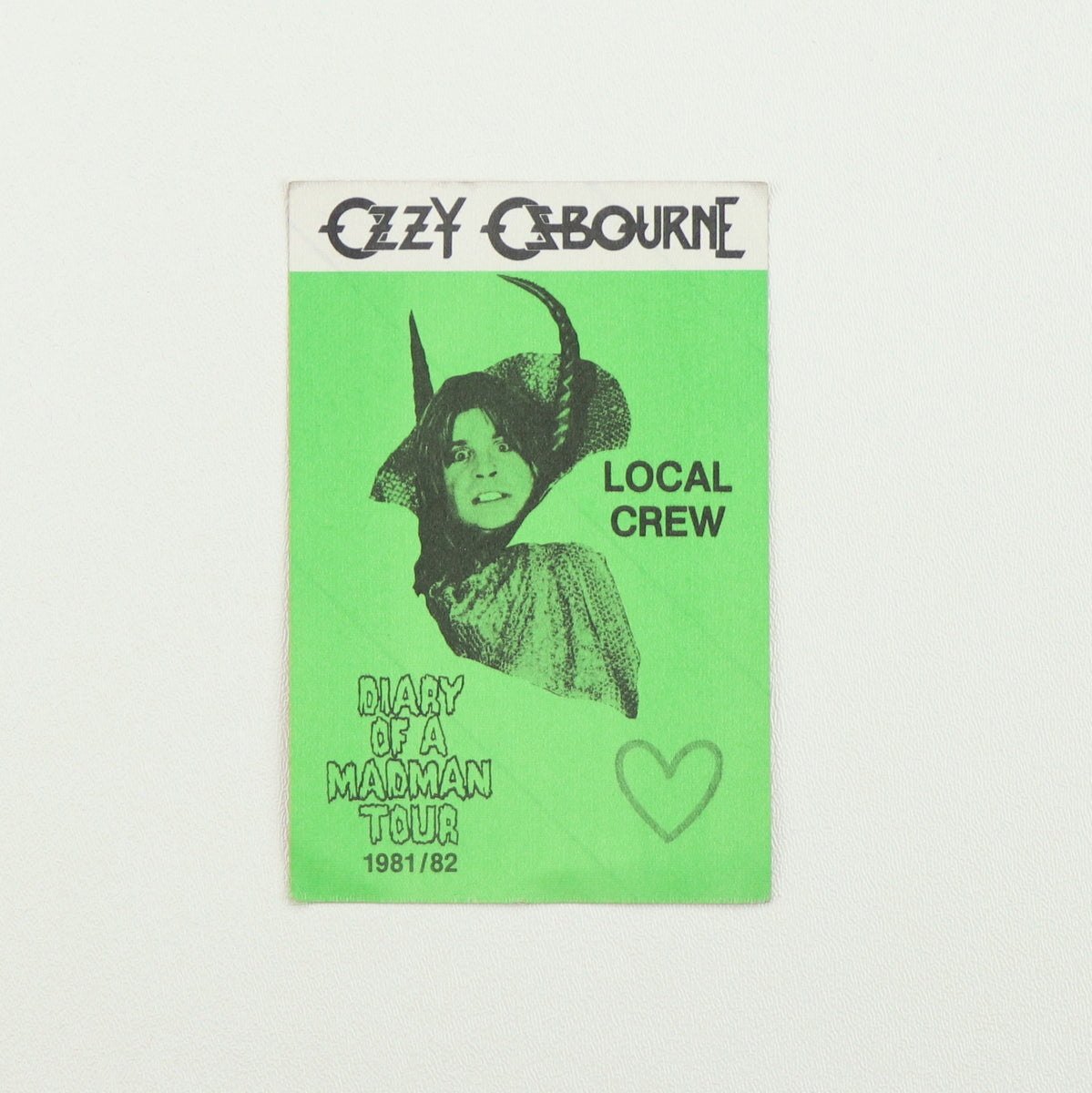 1981 Ozzy Osbourne Diary Of A Madman Tour Local Crew Backstage Pass