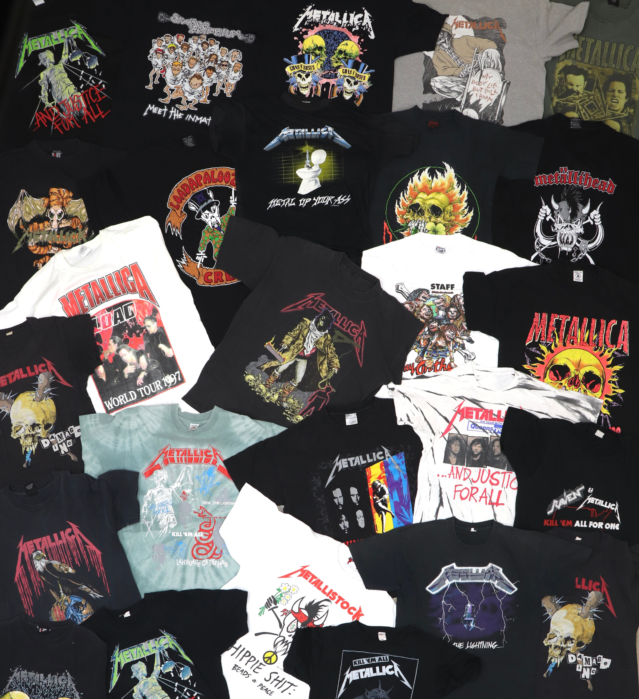 Collage of original vintage Metallica shirts