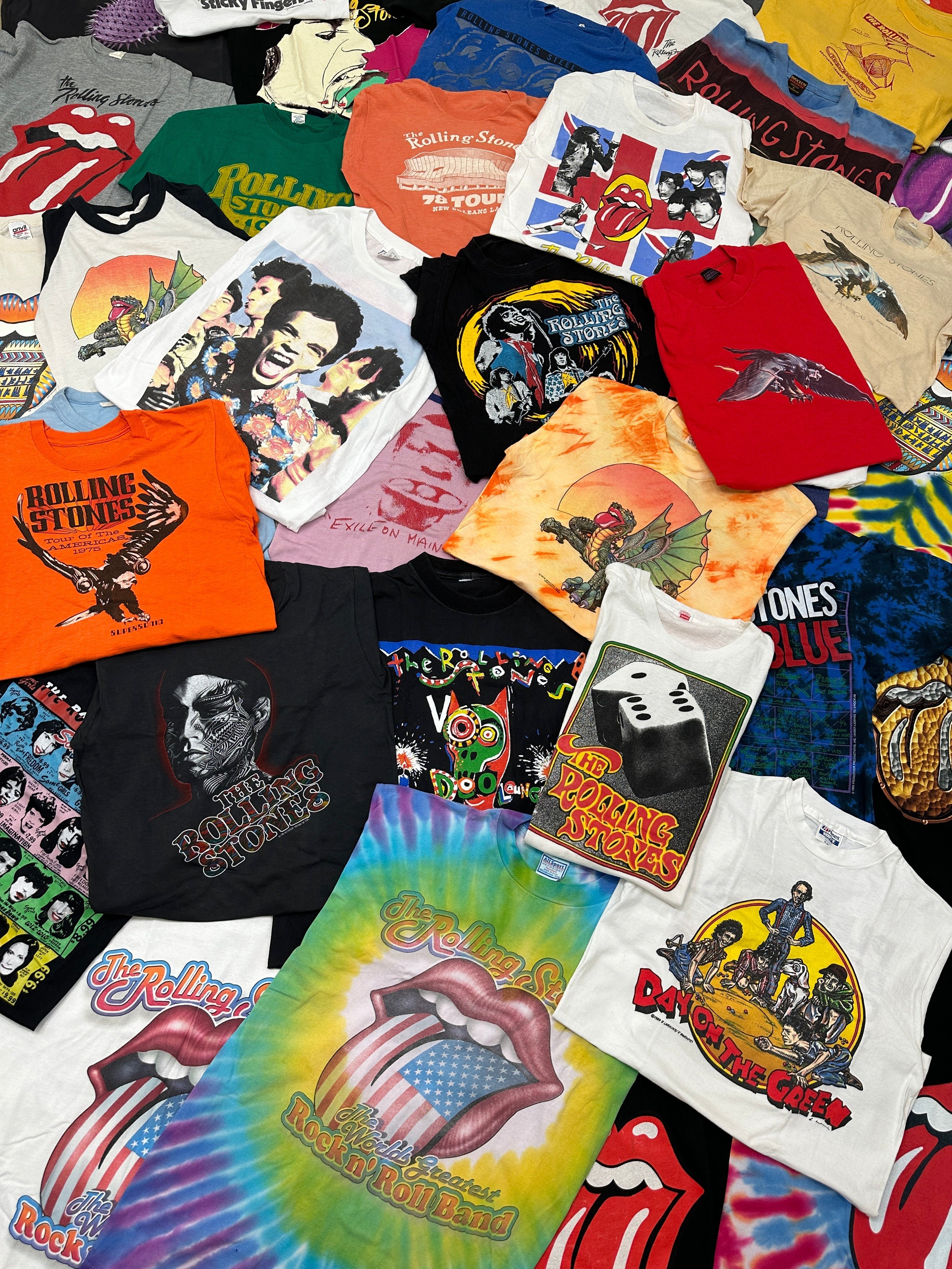 Collage of authentic vintage Rolling Stones shirts