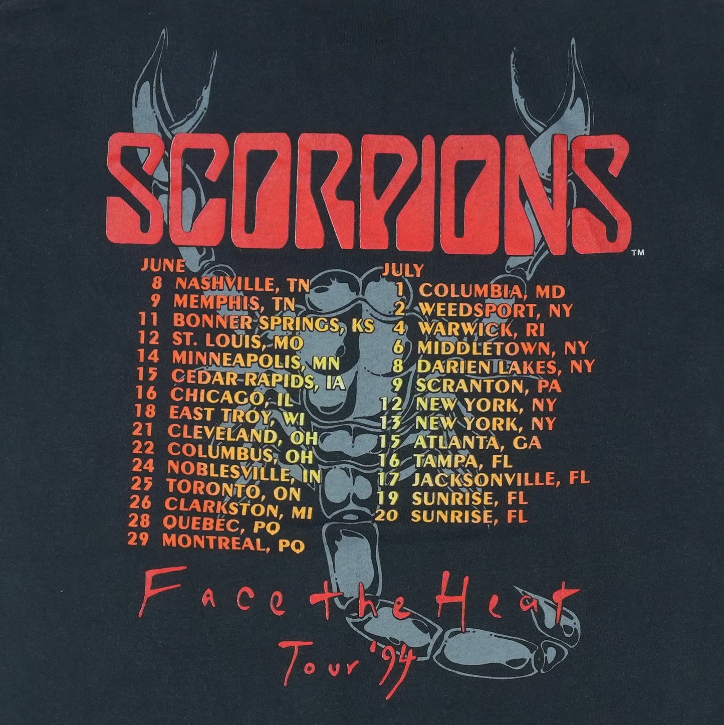 1994 Scorpions Face The Heat Tour Shirt Detail