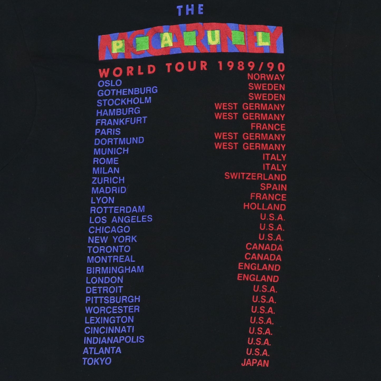 1989 Paul McCartney World Tour Shirt