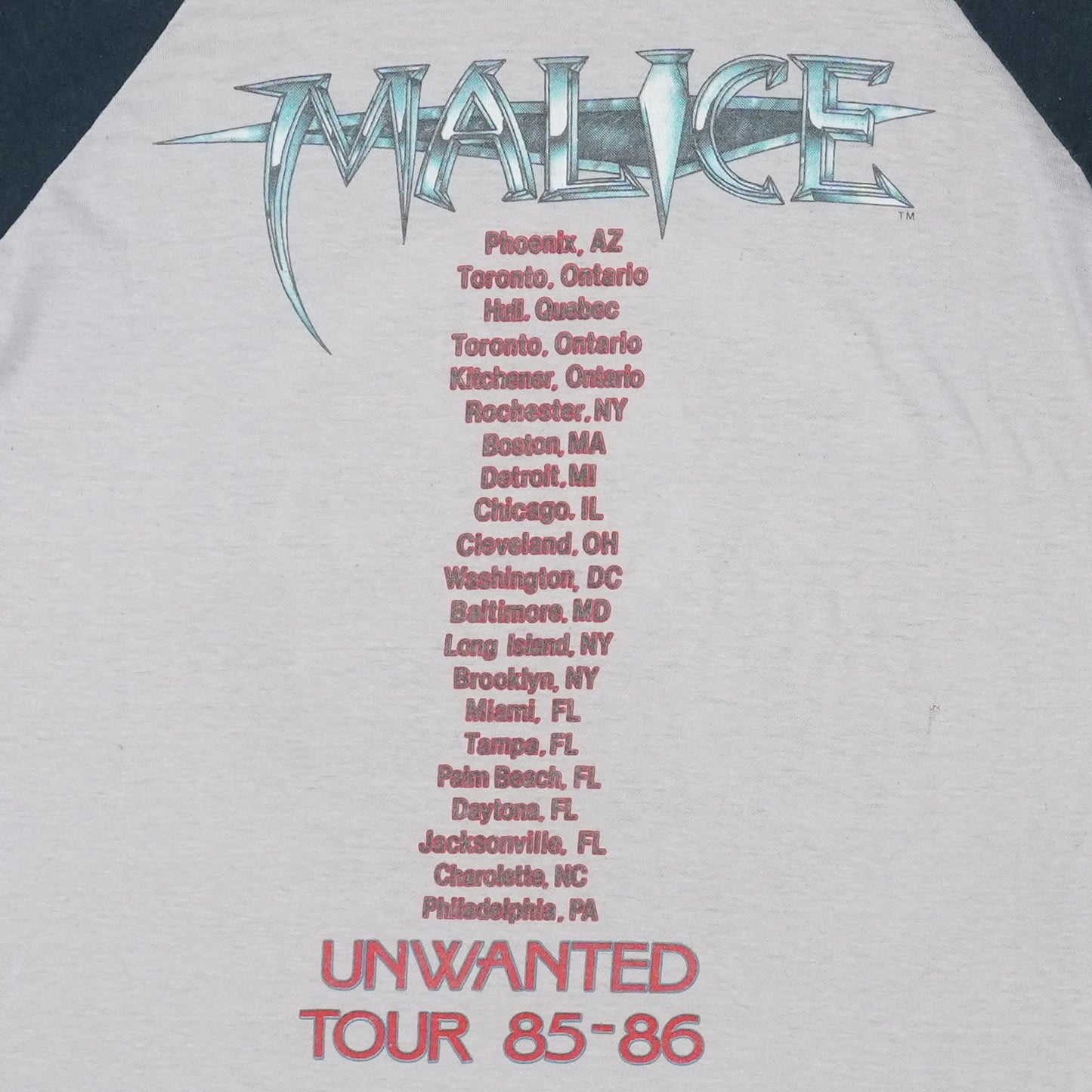 1985 Malice Unwanted Tour Jersey Shirt Detail