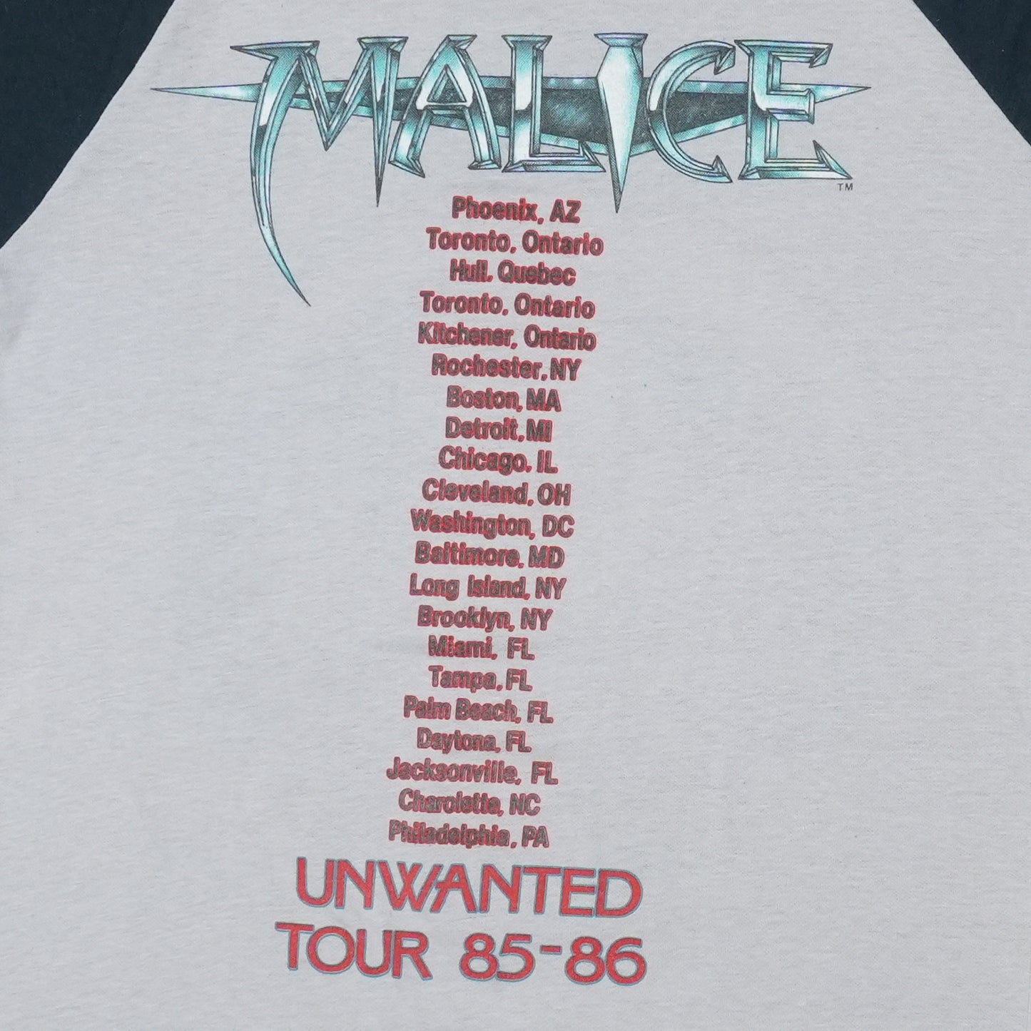 1985 Malice Unwanted Tour Jersey Shirt Detail