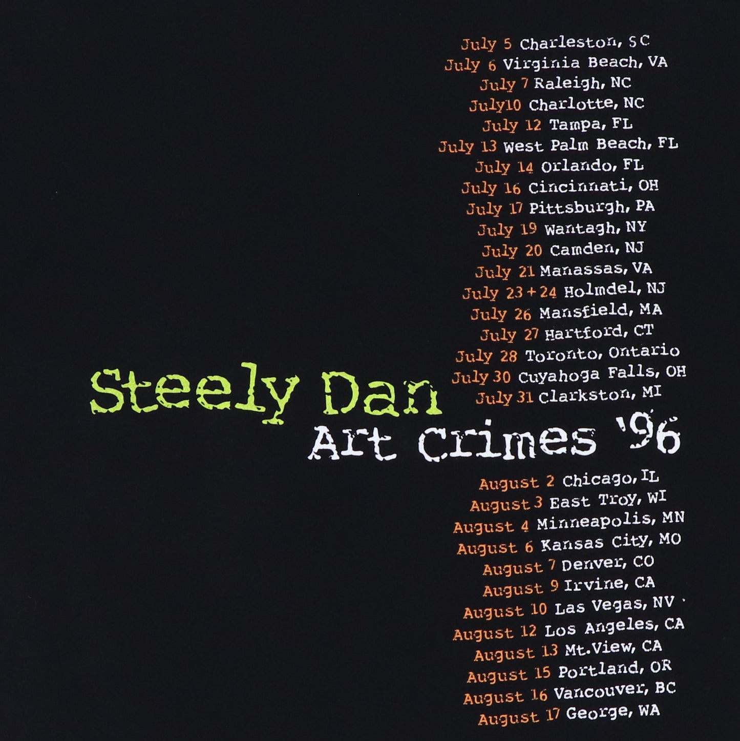 1996 Steely Dan Art Crimes Tour Shirt