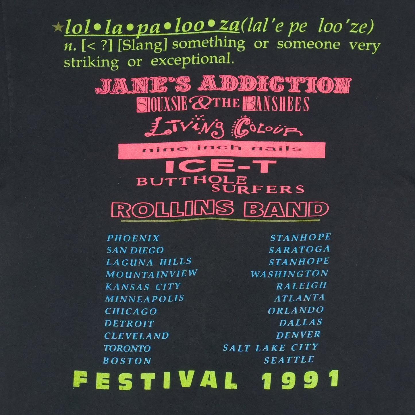1991 Lollapalooza Festival Tour Shirt Detail
