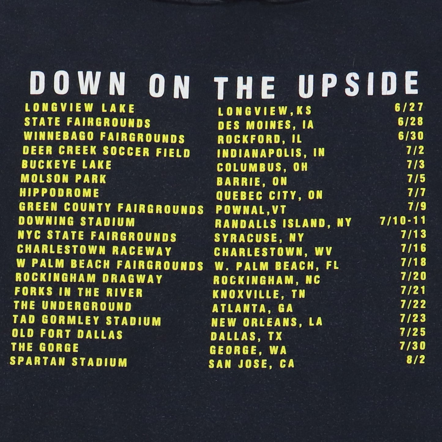 1996 Soundgarden Down On The Upside Tour Shirt