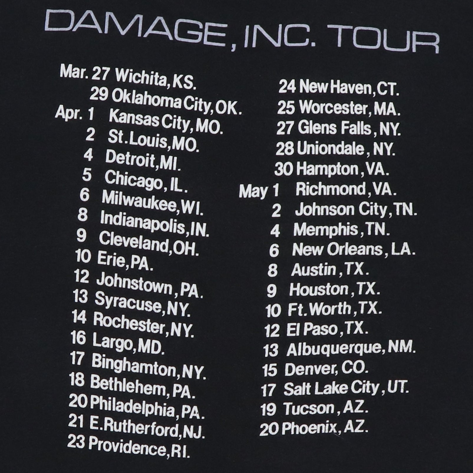 1986 Metallica Damage Inc Tour Shirt | Authentic Vintage Tee