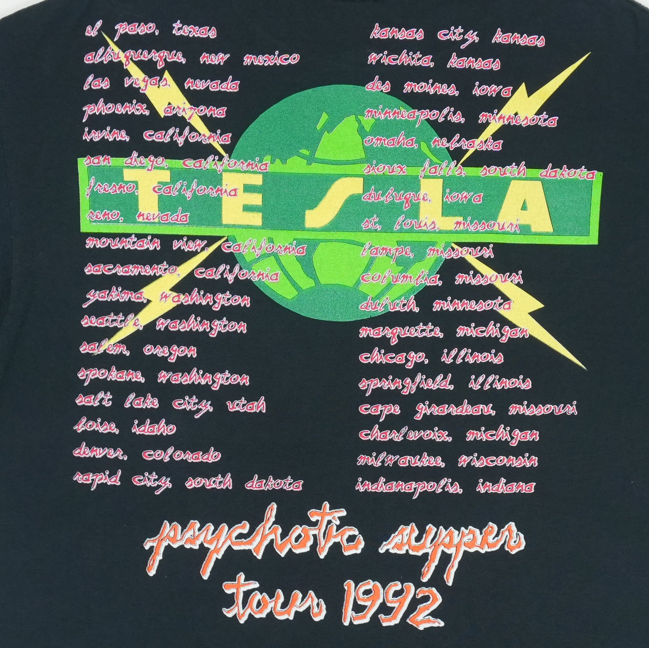 1992 Tesla Psychotic Supper Tour Shirt | Authentic Vintage Tee