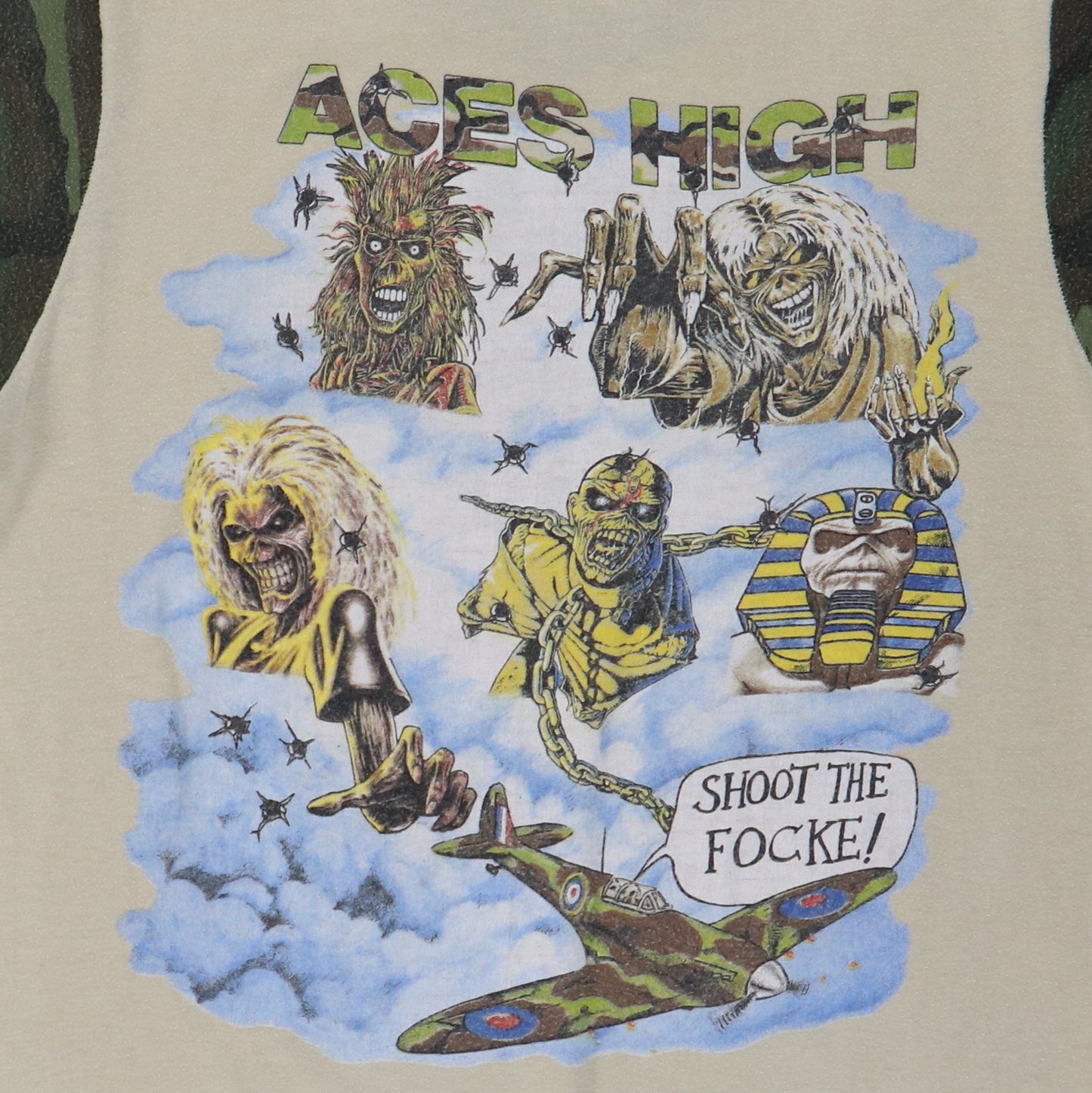 1984 Iron Maiden Aces High Camo Sleeve Shirt