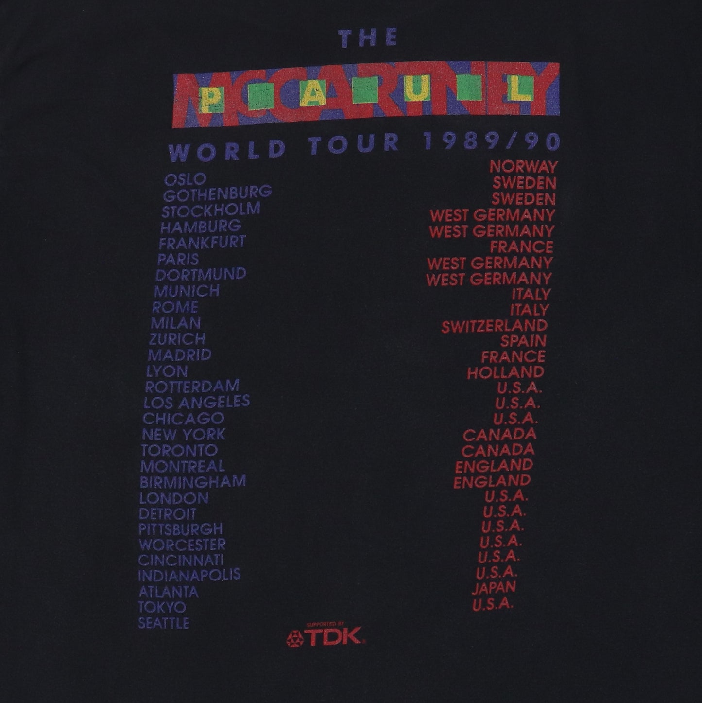 1989 Paul McCartney World Tour Shirt