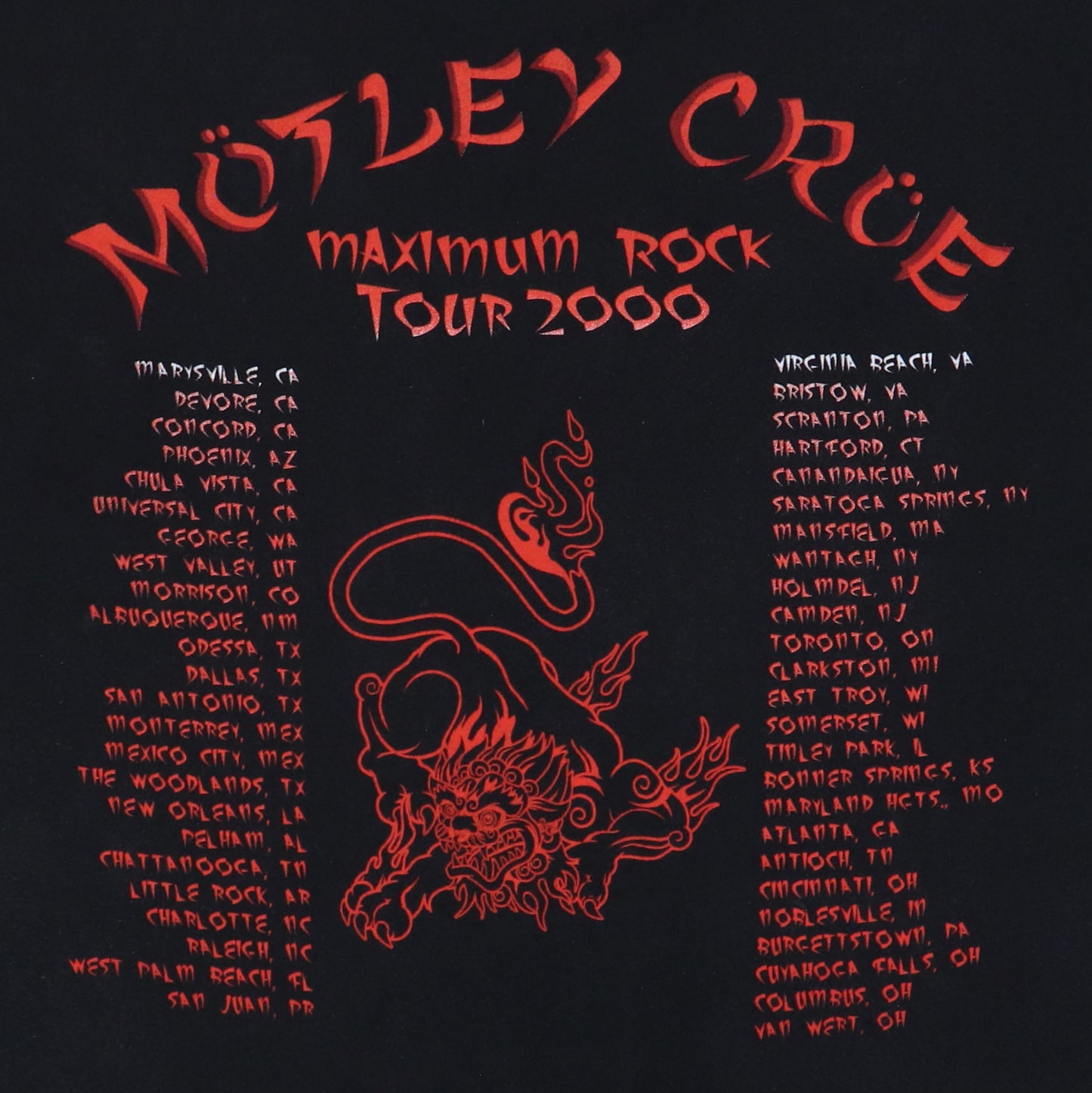 2000 Motley Crue Maximum Rock Tour Shirt