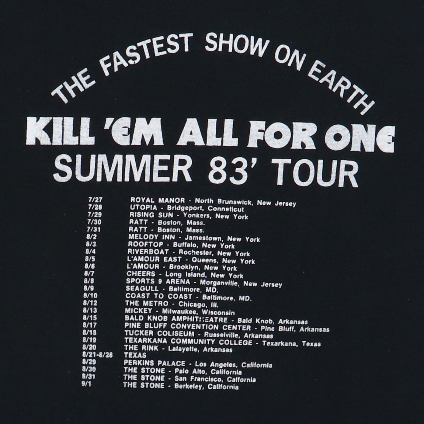 1983 Metallica Raven Kill Em All For One Tour Shirt