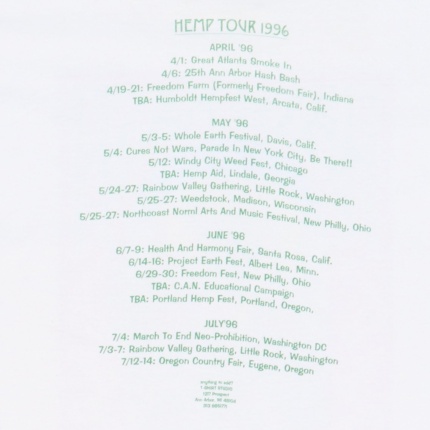 1996 Hash Bash Hemp Tour Shirt