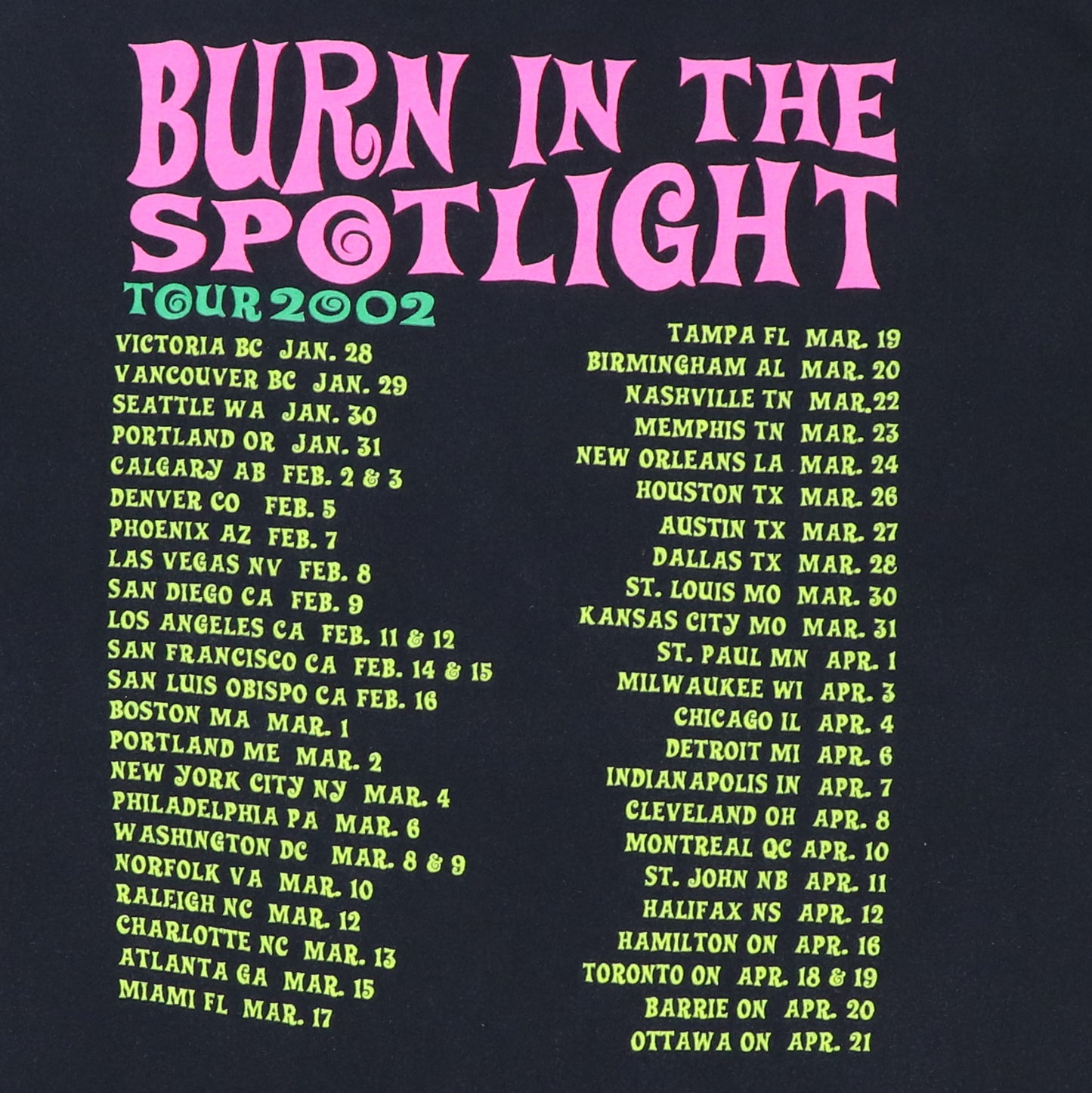 2002 Nelly Furtado Burn In The Spotlight Tour Shirt