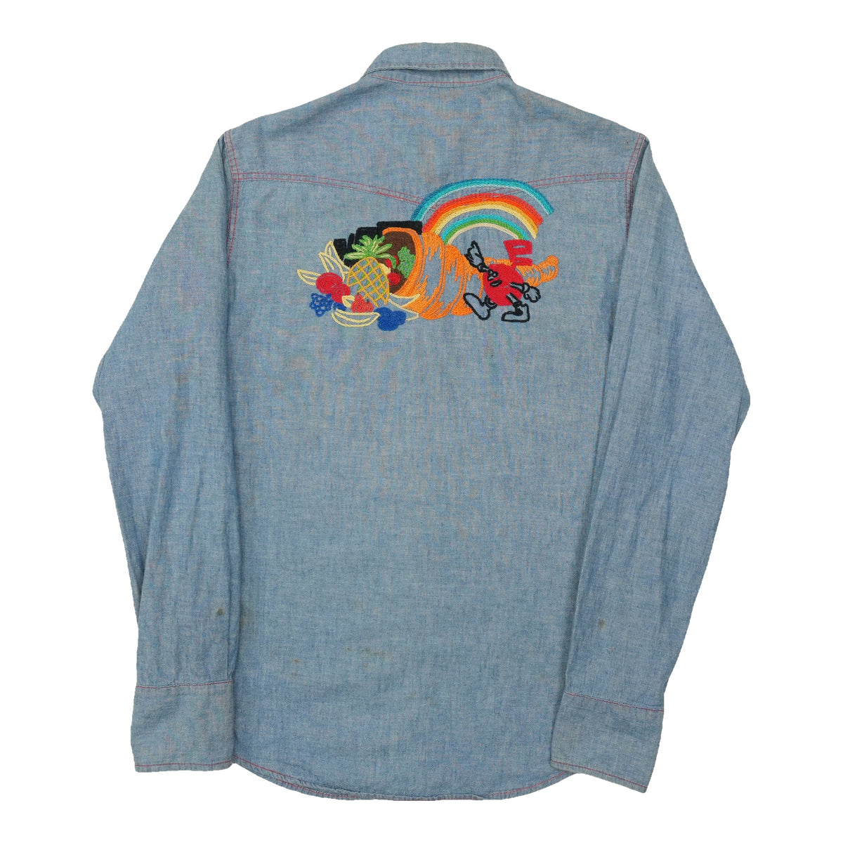 1970s Koplik And Finkel Embroidered Chambray Button Up Shirt