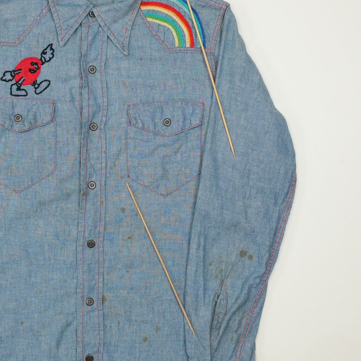 1970s Koplik And Finkel Embroidered Chambray Button Up Shirt