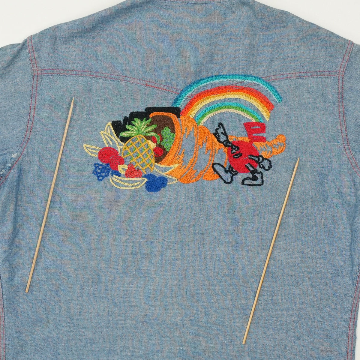 1970s Koplik And Finkel Embroidered Chambray Button Up Shirt