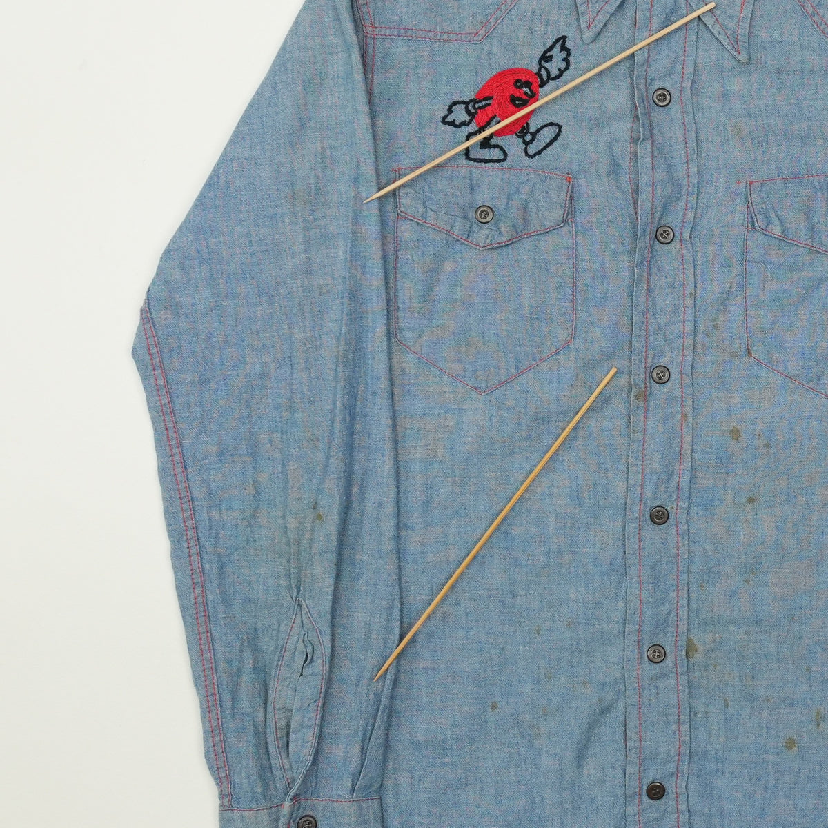 1970s Koplik And Finkel Embroidered Chambray Button Up Shirt