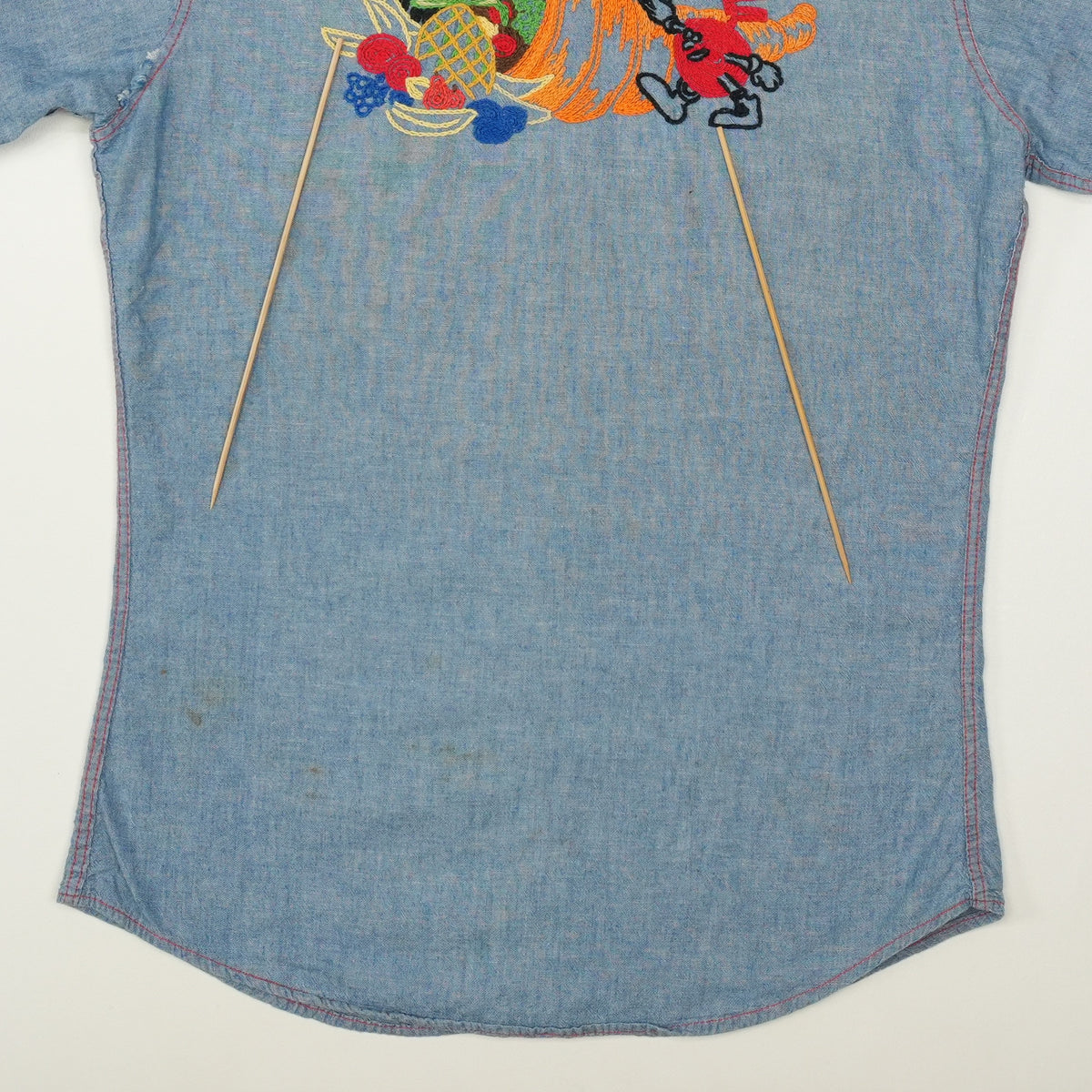 1970s Koplik And Finkel Embroidered Chambray Button Up Shirt