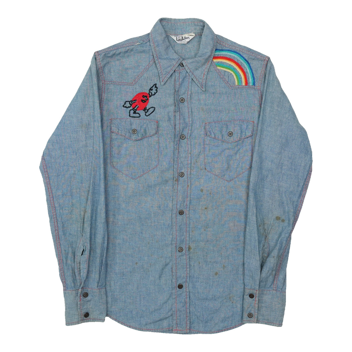 1970s Koplik And Finkel Embroidered Chambray Button Up Shirt