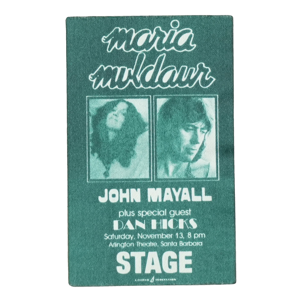 1970s Maria Muldaur John Mayall Stage Backstage Pass front