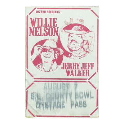 1970s Willie Nelson And Jerry Jeff Walker Santa Barbara County Bowl Onstage Pass