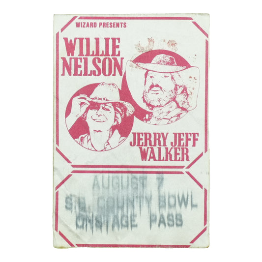 1970s Willie Nelson And Jerry Jeff Walker Santa Barbara County Bowl Onstage Pass front